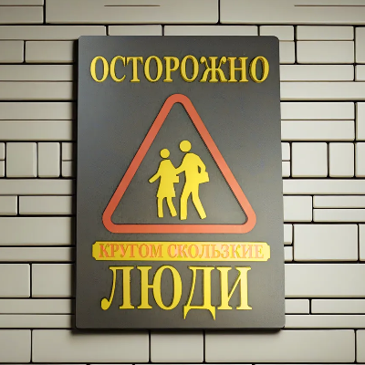 Табличка для интерьера "Осторожно, кругом скользкие люди" цвет черный