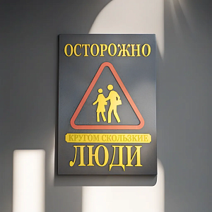 Табличка для интерьера "Осторожно, кругом скользкие люди" цвет черный