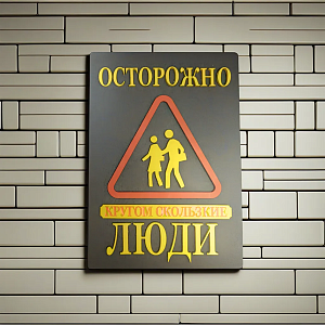 Табличка для интерьера "Осторожно, кругом скользкие люди" цвет черный