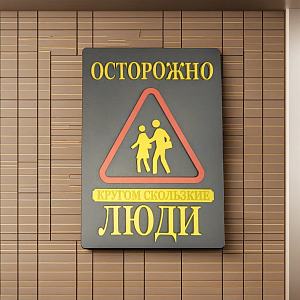 Табличка для интерьера "Осторожно, кругом скользкие люди" цвет черный