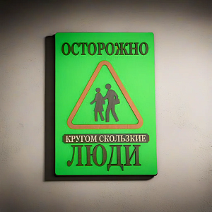 Табличка для интерьера "Осторожно, кругом скользкие люди" цвет зелёный