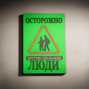 Табличка для интерьера "Осторожно, кругом скользкие люди" цвет зелёный